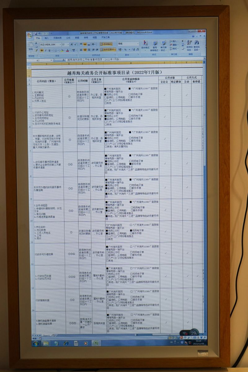 越秀海关政务公开专区之政务公开标准事项目录